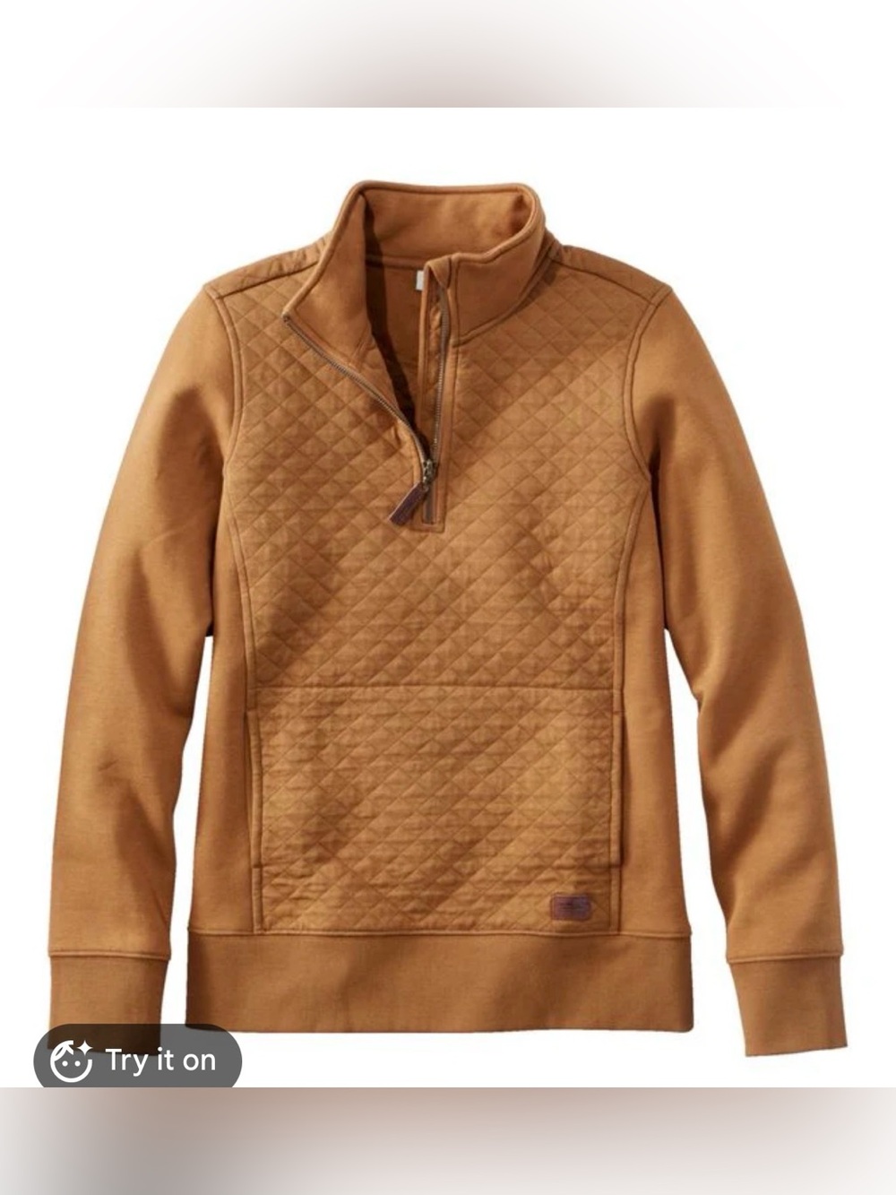 Women's L.L.Bean Quilted Sweatshirt 1/4 Zip Pullover Long Sleeve Camel Small